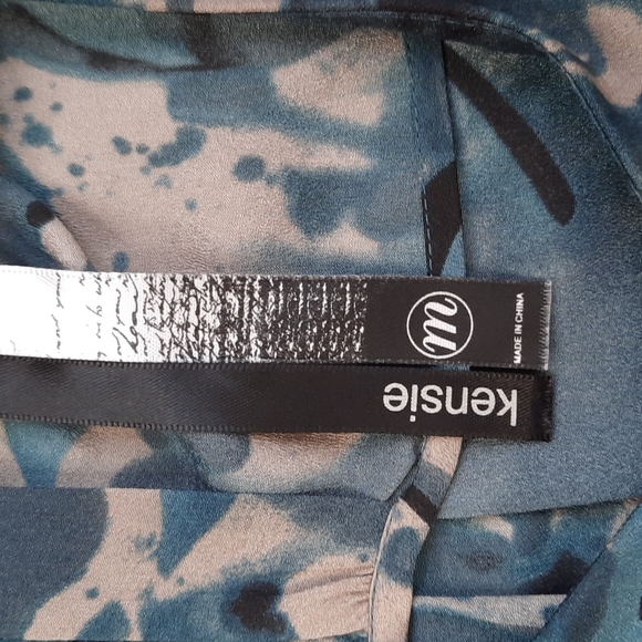 Kensie floral turquoise black grey smock style short sleeve blouse, M - Picture 7 of 9